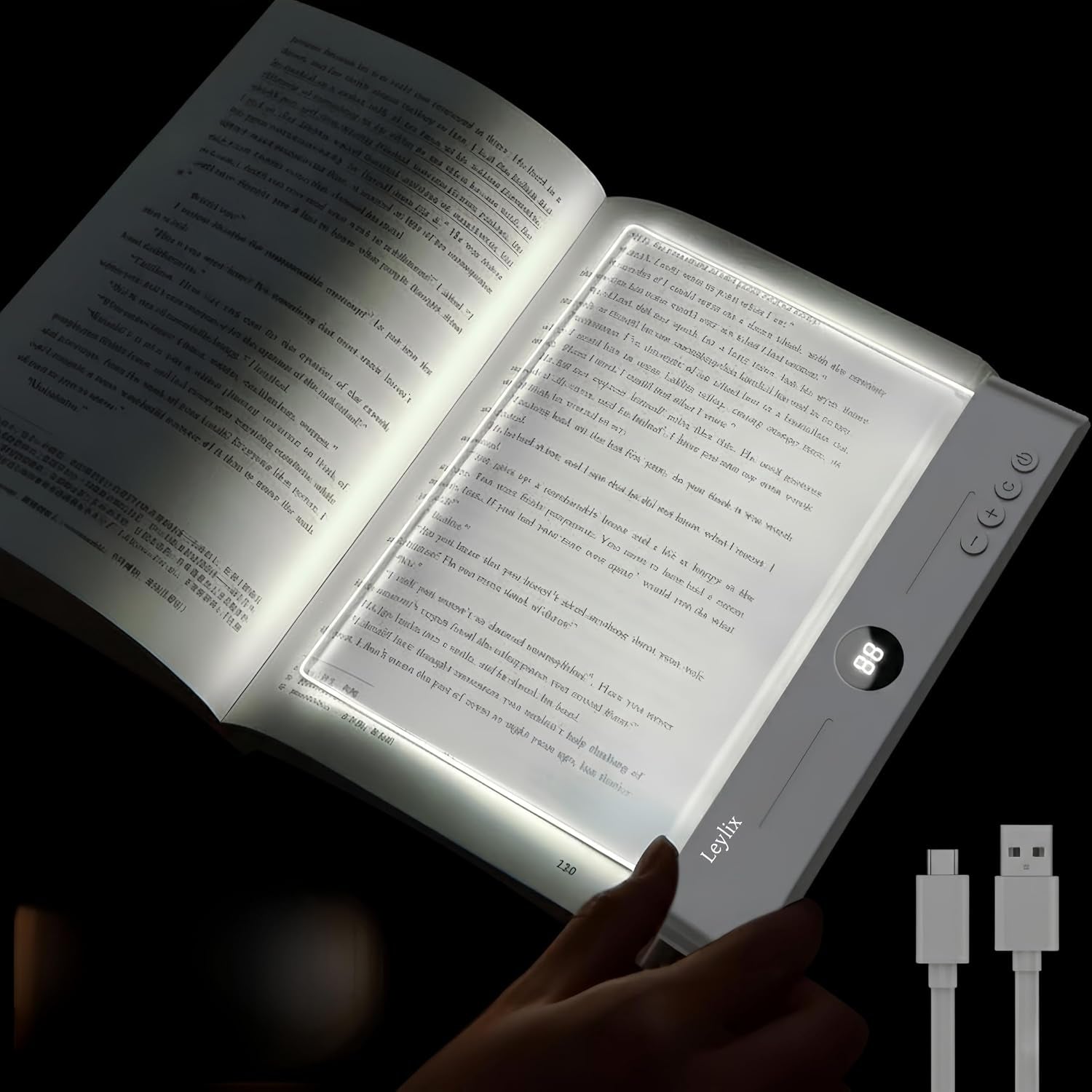 LED Flat Book Light for Reading at Night in Bed, White | Eye-Caring Page Illuminator, 3 Color Temperatures Stepless Dimmable Usb Rechargeable, Portable Flat Panel Lamp with Soft