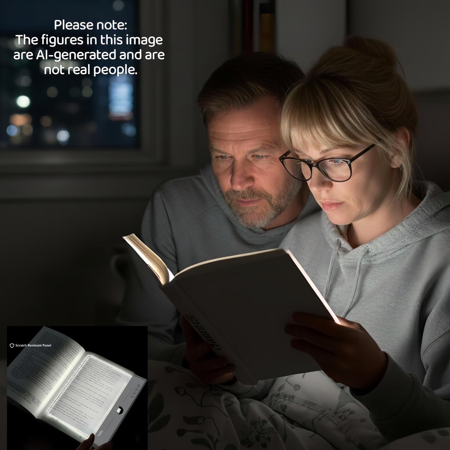 LED Flat Book Light for Reading at Night in Bed, White | Eye-Caring Page Illuminator, 3 Color Temperatures Stepless Dimmable Usb Rechargeable, Portable Flat Panel Lamp with Soft