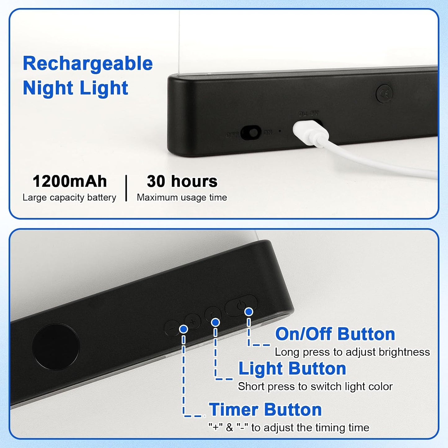 Rechargeable LED Book Light with 3 Color Modes & Timer - Perfect for Night Reading in Bed (Black, Compact Design)