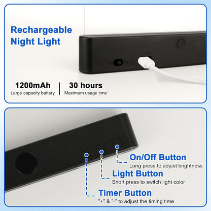 Rechargeable LED Book Light with 3 Color Modes & Timer - Perfect for Night Reading in Bed (Black, Compact Design)
