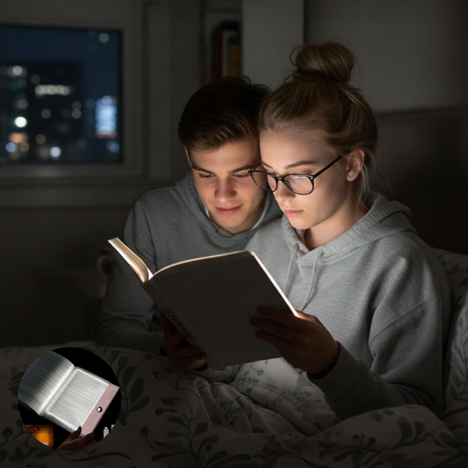 LED Flat Book Light for Reading at Night in Bed, Black | Eye-Caring, 3 Color Temperatures, Stepless Dimmable, USB Rechargeable, Portable Flat Panel Lamp for Kids & Adults