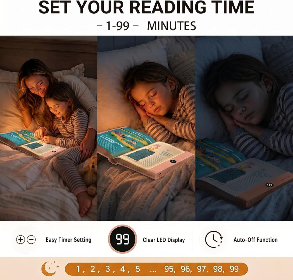 30 LED Book Light for Reading at Night in Bed, Rechargeable Book Page Light, 3 Color Temperatures, Stepless Dimming, 1-99 Min Timer, 2-In-1 Reading Light Light & Night Light, Gift for Readers Pink