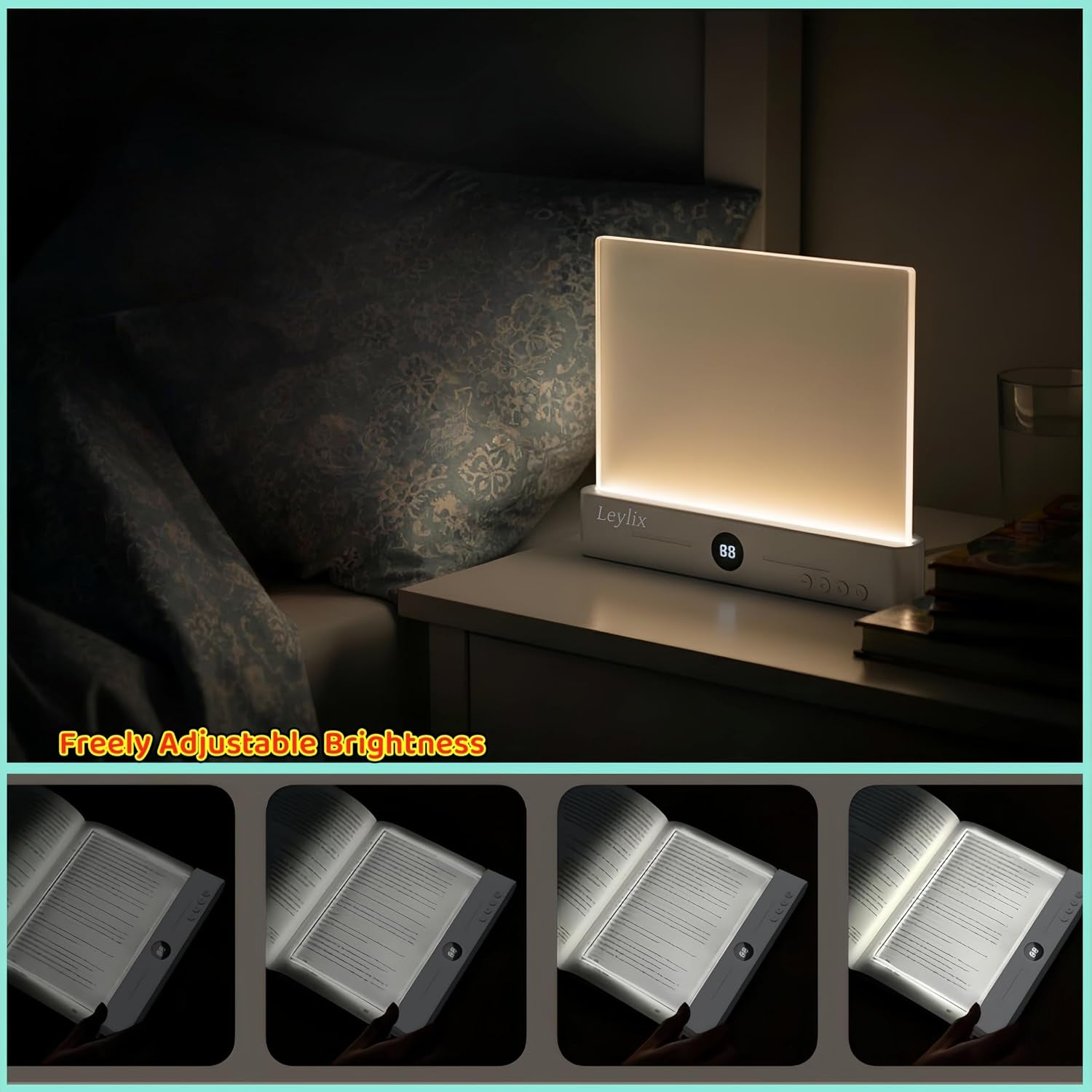 LED Flat Book Light for Reading at Night in Bed, White | Eye-Caring Page Illuminator, 3 Color Temperatures Stepless Dimmable Usb Rechargeable, Portable Flat Panel Lamp with Soft