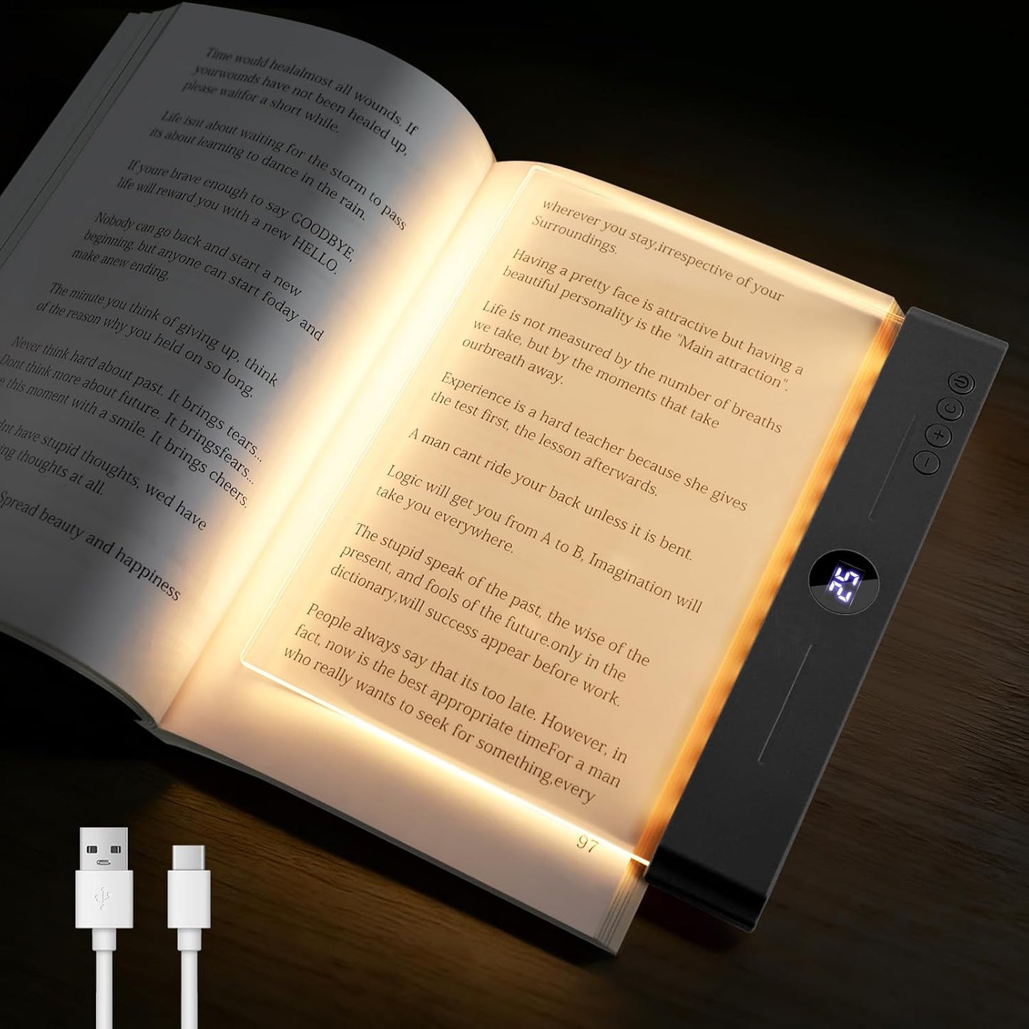 Rechargeable LED Book Light with 3 Color Modes & Timer - Perfect for Night Reading in Bed (Black, Compact Design)